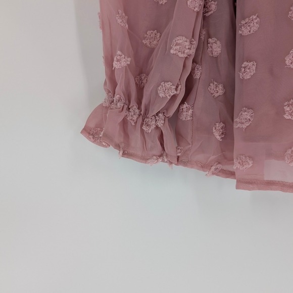 Maternity‎ Pink Ruffled Smocked Blouse Size L - Picture 6 of 11